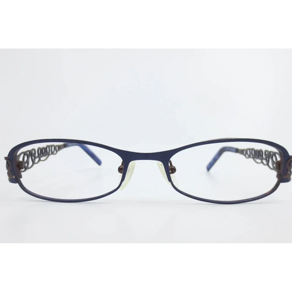 Thalia Sentimiento Eyeglasses Navy Blue Oval Frames Scroll Detail 51-18-135 NV